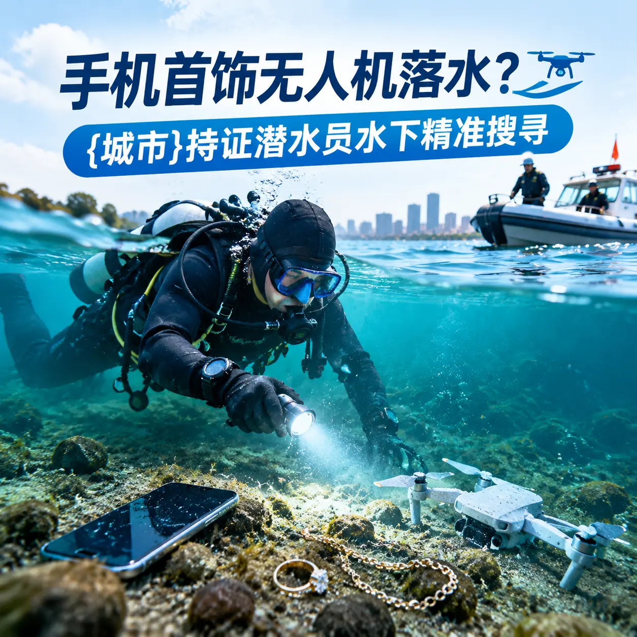 手机首饰无人机落水？陈仓持证潜水员水下精准搜寻