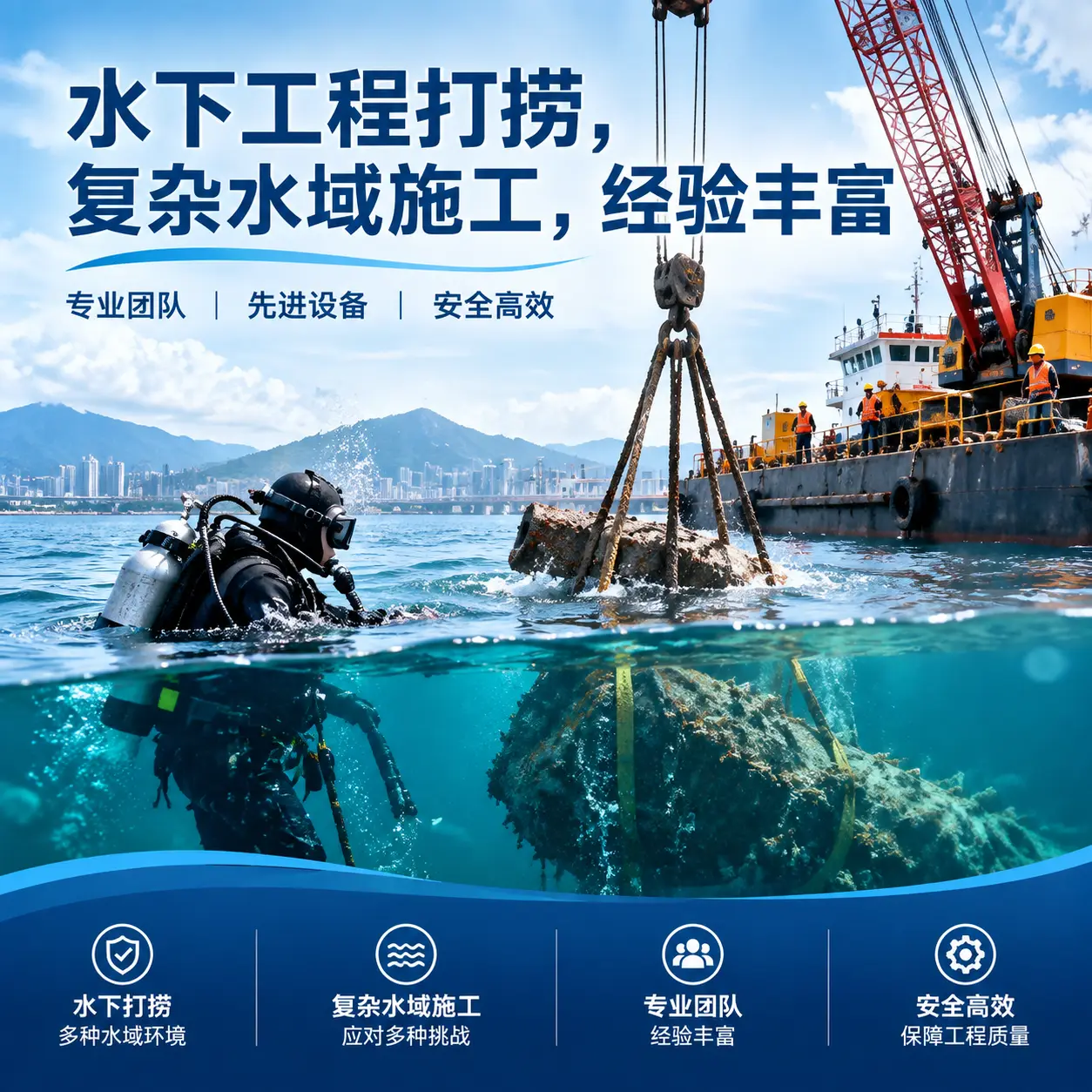 水下工程打捞，复杂水域施工，经验丰富陈仓
